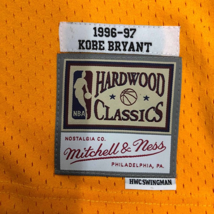 Heat Transfer Retro NBA Los Angeles Lakers 1997 Kobe Bryant Yellow Jersey