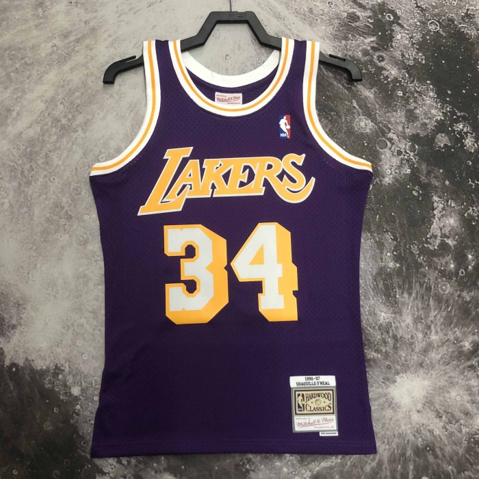 Heat Transfer NBA Los Angeles Lakers Shaquille O'Neal Mitchell & Ness 1996-97 Purple Hardwood Classics Jersey