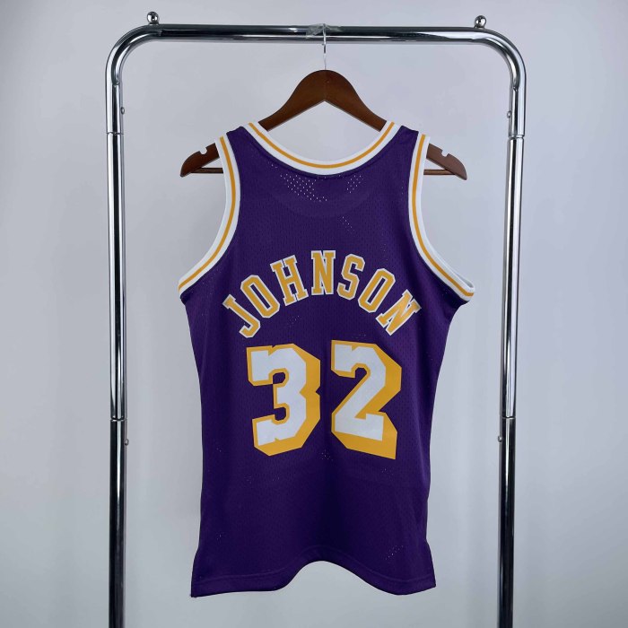 Heat Transfer Retro NBA Los Angeles Lakers Magic Johnson Mitchell & Ness1984-85 Purple Hardwood Classics Jersey