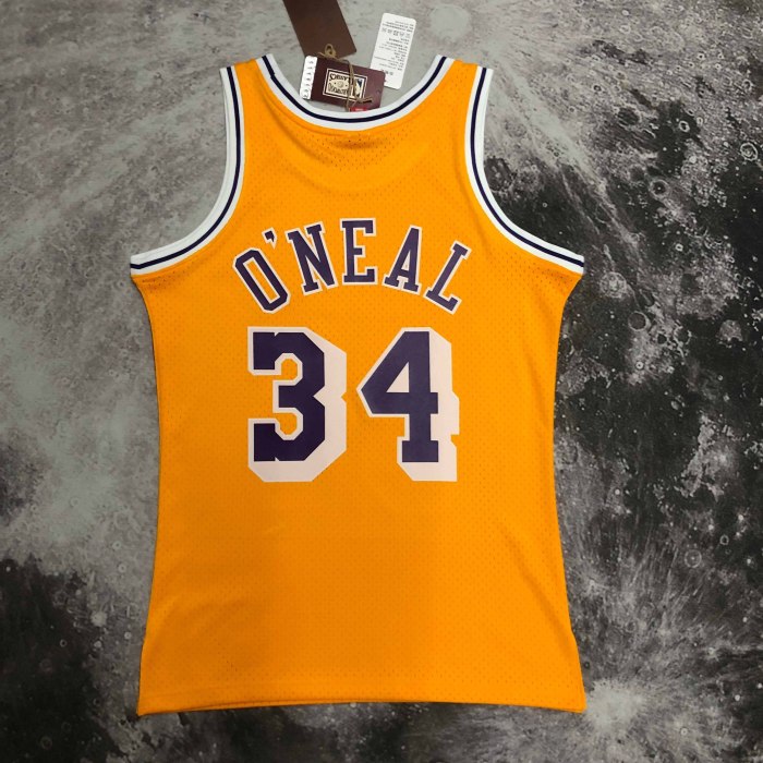 Heat Transfer Retro NBA Los Angeles Lakers Shaquille O'Neal Mitchell & Ness 1996-97 Gold Hardwood Classics Jersey