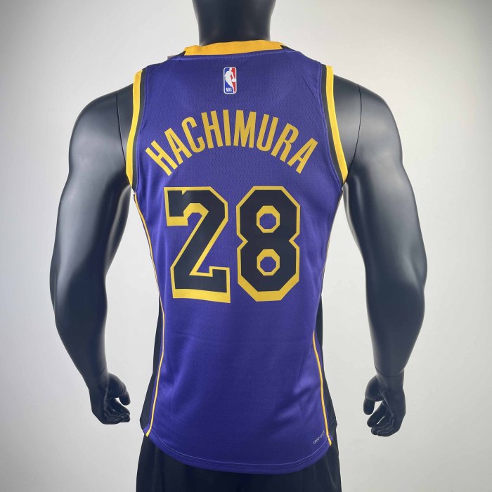 Heat Transfer NBA Los Angeles Lakers 2023 Hachimura Flying Man limited Purple Jersey