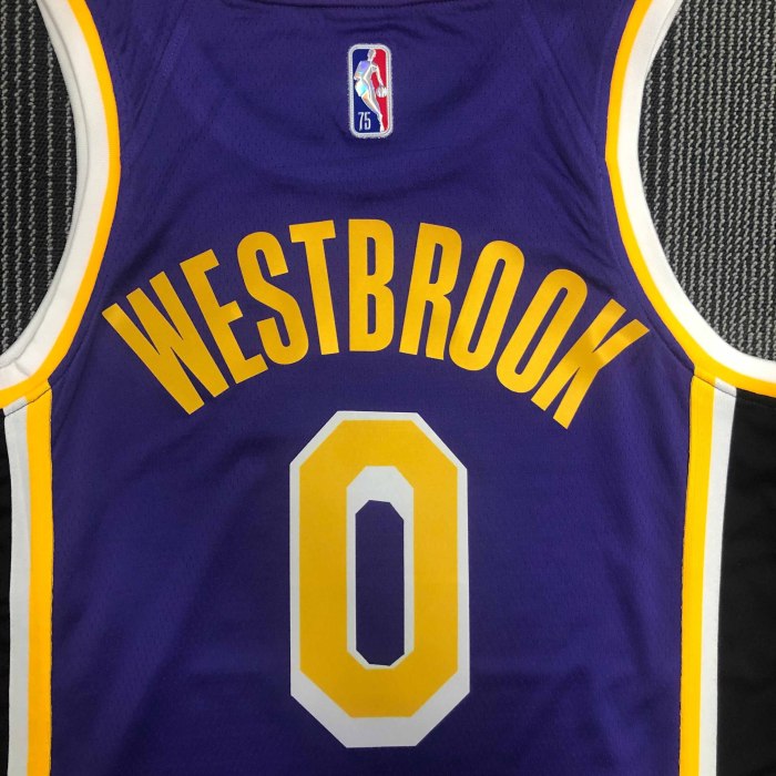 Heat Transfer NBA Los Angeles Lakers Russell Westbrook 75th Anniversary Flying Man limited Purple Jersey