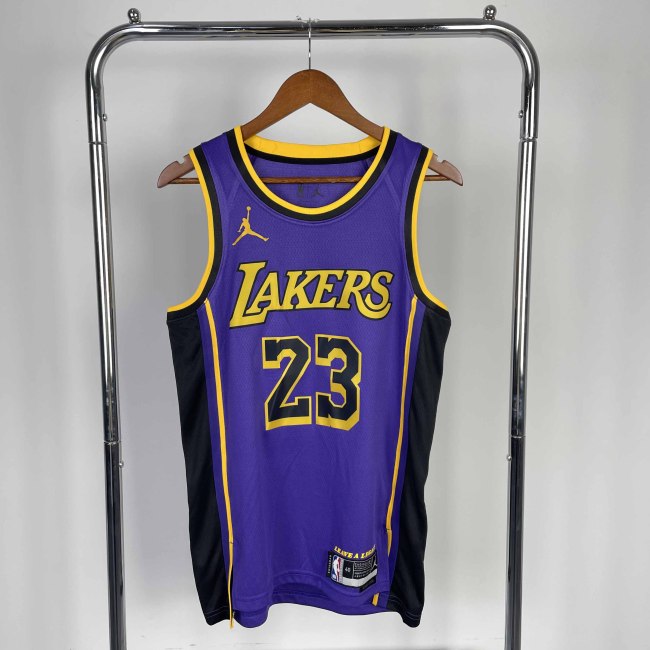 Heat Transfer NBA Los Angeles Lakers 2023 LeBron  James Flying Man limited Purple Jersey
