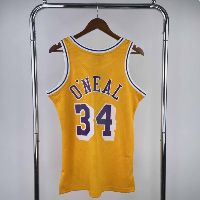 Heat Transfer Retro NBA Los Angeles Lakers Shaquille O'Neal Mitchell & Ness 1996-97 Gold Hardwood Classics Jersey