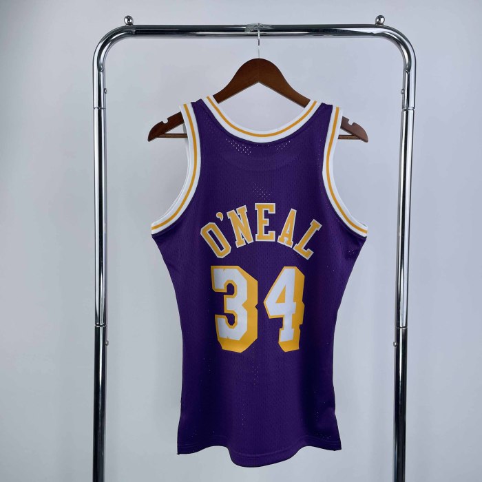 Heat Transfer NBA Los Angeles Lakers Shaquille O'Neal Mitchell & Ness 1996-97 Purple Hardwood Classics Jersey
