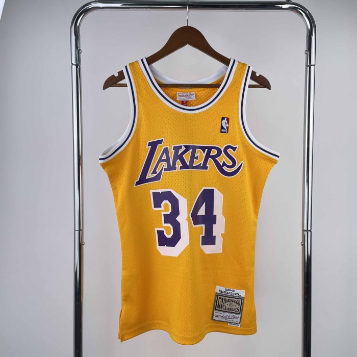 Heat Transfer Retro NBA Los Angeles Lakers Shaquille O'Neal Mitchell & Ness 1996-97 Gold Hardwood Classics Jersey