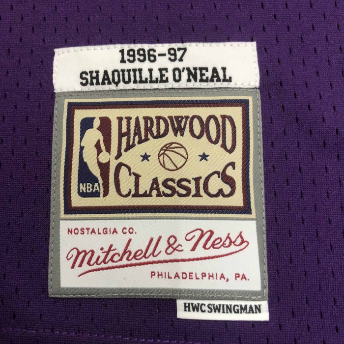 Heat Transfer NBA Los Angeles Lakers Shaquille O'Neal Mitchell & Ness 1996-97 Purple Hardwood Classics Jersey
