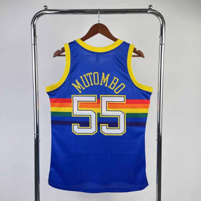 Heat Transfer Retro NBA 1991-1992 Denver Nuggets Dikembe Mutombo Soccer fans Version Dark blue Jersey
