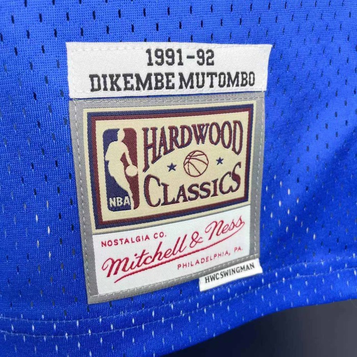 Heat Transfer Retro NBA 1991-1992 Denver Nuggets Dikembe Mutombo Soccer fans Version Dark blue Jersey
