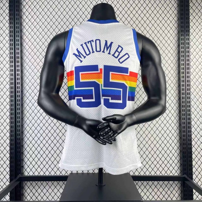 Heat Transfer Retro NBA 1991-92 Denver Nuggets Mutombo soccer fans white Jersey