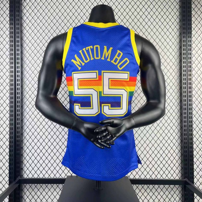 Heat Transfer Retro NBA 1991-1992 Denver Nuggets Dikembe Mutombo Soccer fans Version Dark blue Jersey