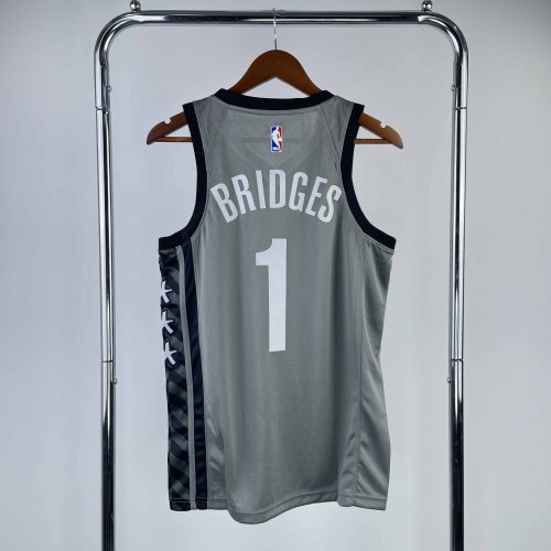 Heat Transfer NBA Brooklyn Nets Mikal Bridges Gray Flying man limit  Jersey