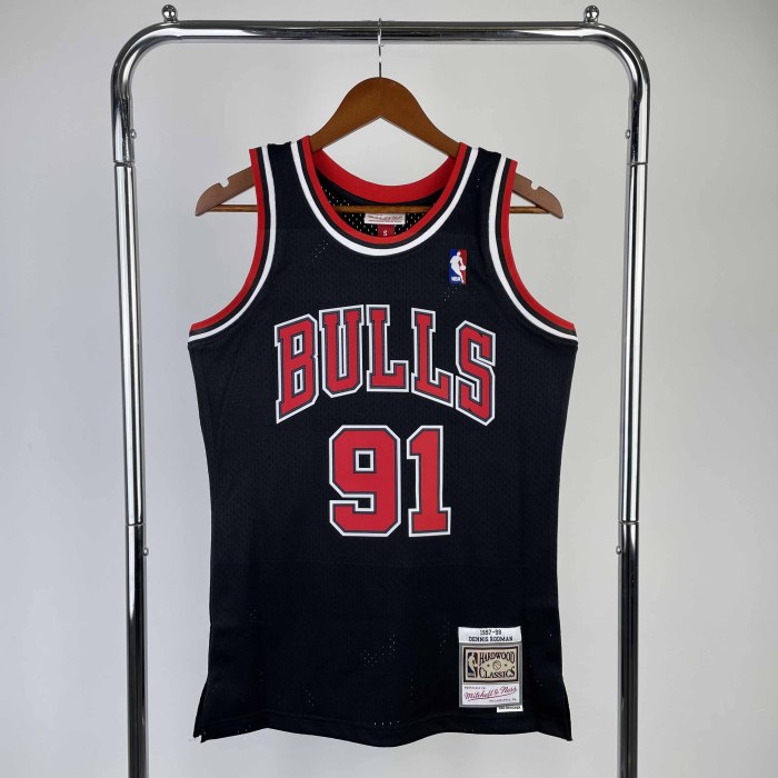 Heat Transfer NBA 1998 Chicago Bulls Dennis Rodman Retro Black Jersey