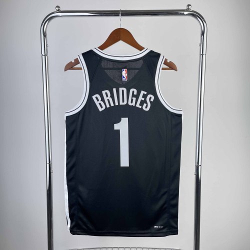 Heat Transfer NBA Brooklyn Nets Mikal Bridges 2022-23 Black Icon Edition Swingman Jersey