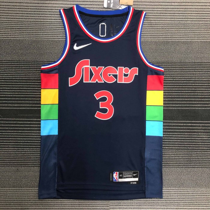 Heat Transfer 2022 Philadelphia 76ersAllenEzailIverson City edition Dark blue Jersey