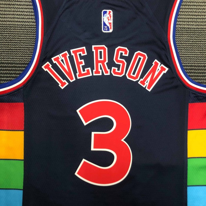 Heat Transfer 2022 Philadelphia 76ersAllenEzailIverson City edition Dark blue Jersey