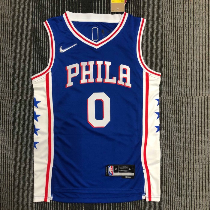 Heat Transfer Philadelphia 76ers Tyrese Maxey 75th Anniversary Blue Jersey