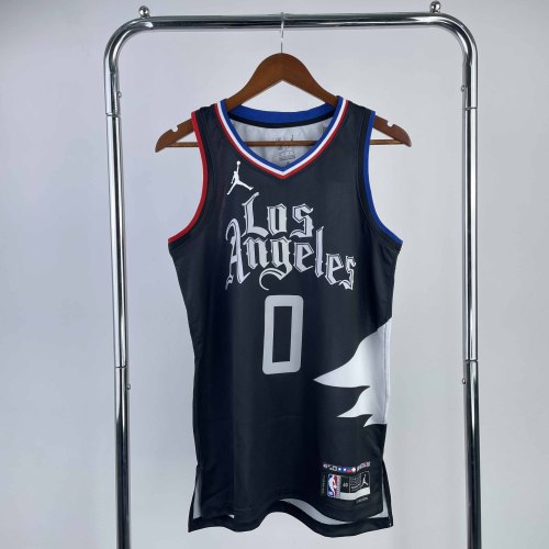 Heat Transfer 2023 Los Angeles Clippers Russell Westbrook Flying man limited Black Jersey
