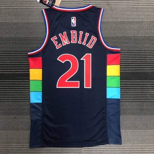 Heat Transfer 2022 Philadelphia 76ers Joel Embiid City edition Dark blue Jersey