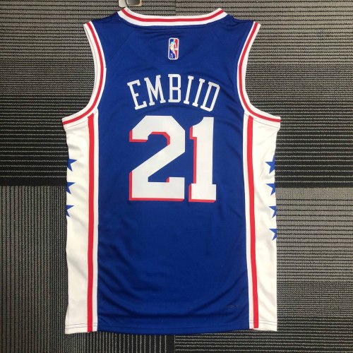 Heat Transfer Philadelphia 76ers Joel Embiid 75th Anniversary Blue Jersey