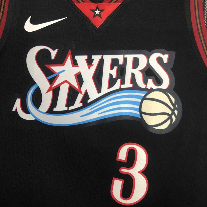 Heat Transfer Philadelphia 76ers Allen Iverson Big meteor retro Black  Jersey