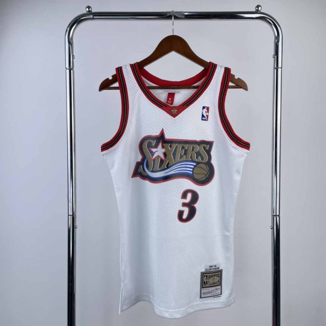 Heat Transfer Philadelphia 76ers Allen Iverson Mitchell & Ness White 1997-98 Hardwood Classics Swingman Jersey