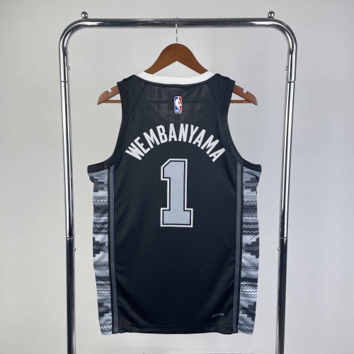 Heat Transfer 2023 San Antonio Spurs Victor Wembanyama Flying man limit Black Jersey