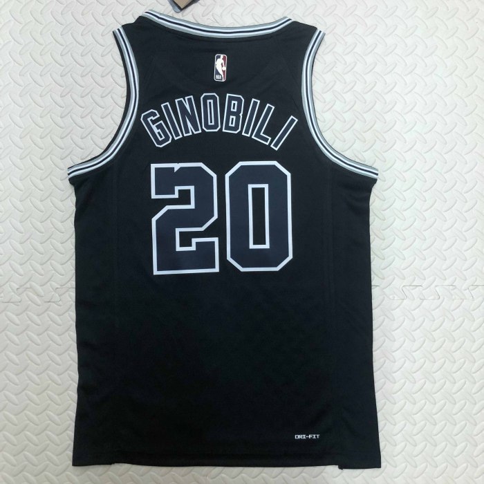 Heat Transfer 2023 San Antonio Spurs Manu Ginobili Black Retro Jersey