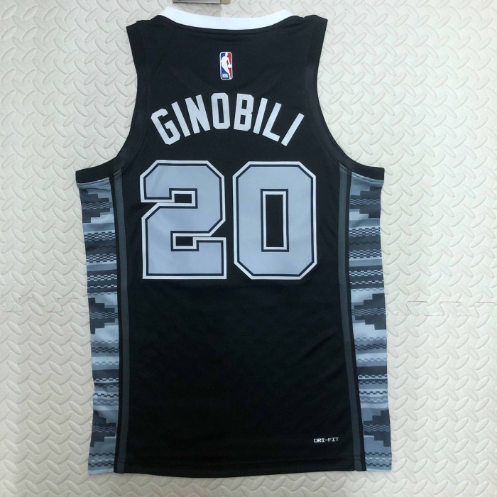 Heat Transfer 2023 San Antonio Spurs Manu Ginobili Flying Man limited Black  Jersey