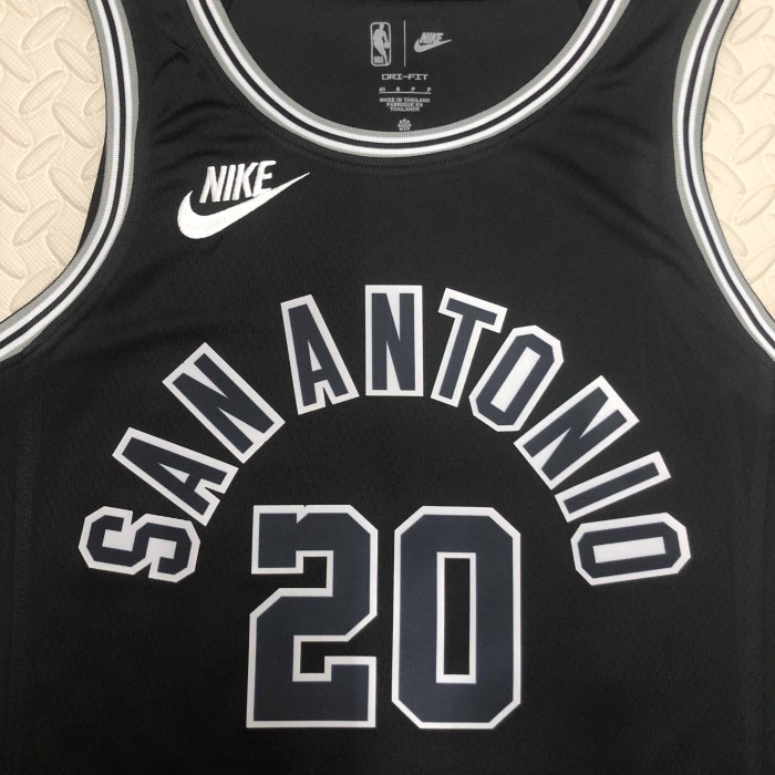 Heat Transfer 2023 San Antonio Spurs Manu Ginobili Black Retro Jersey