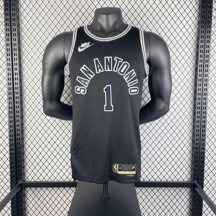Heat Transfer 2023 San Antonio Spurs Victor Wembanyama Retro Black Jersey