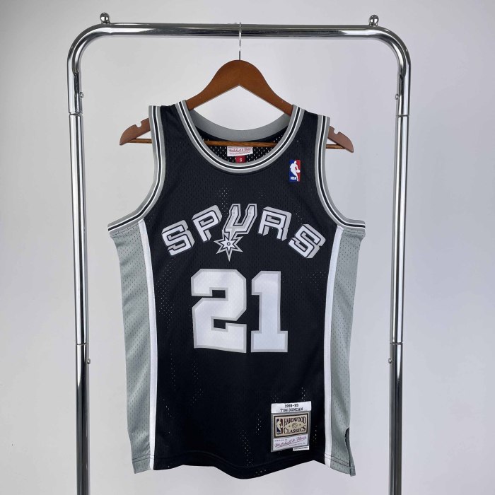 Heat Transfer San Antonio Spurs Tim Duncan Mitchell & Ness 1998-99 Black Hardwood Classics Swingman Jersey