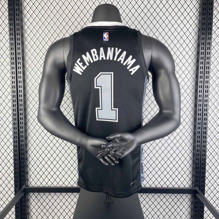 Heat Transfer 2023 San Antonio Spurs Victor Wembanyama Flying man limit Black Jersey