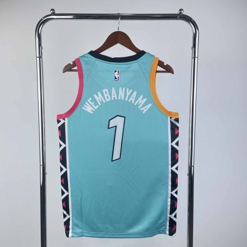 Heat Transfer 2023 San Antonio Spurs Victor Wembanyama City edition Cyan Jersey