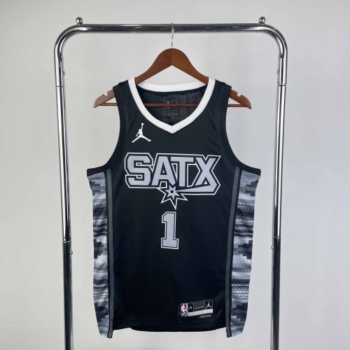 Heat Transfer 2023 San Antonio Spurs Victor Wembanyama Flying man limit Black Jersey