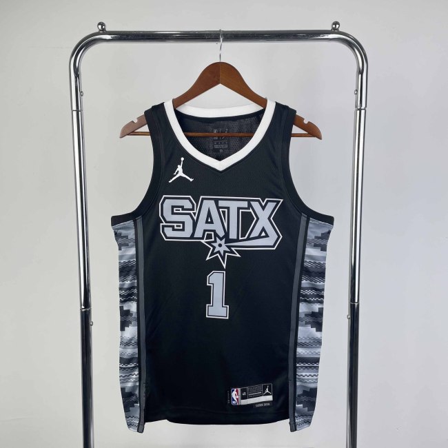 Heat Transfer 2023 San Antonio Spurs Victor Wembanyama Flying man limit Black Jersey