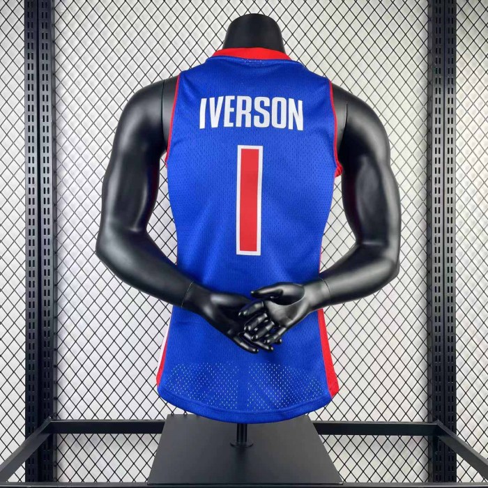Heat Transfer 008-09 Detroit Pistons AllenEzailIverson Soccer fans edition Retro Blue Jersey