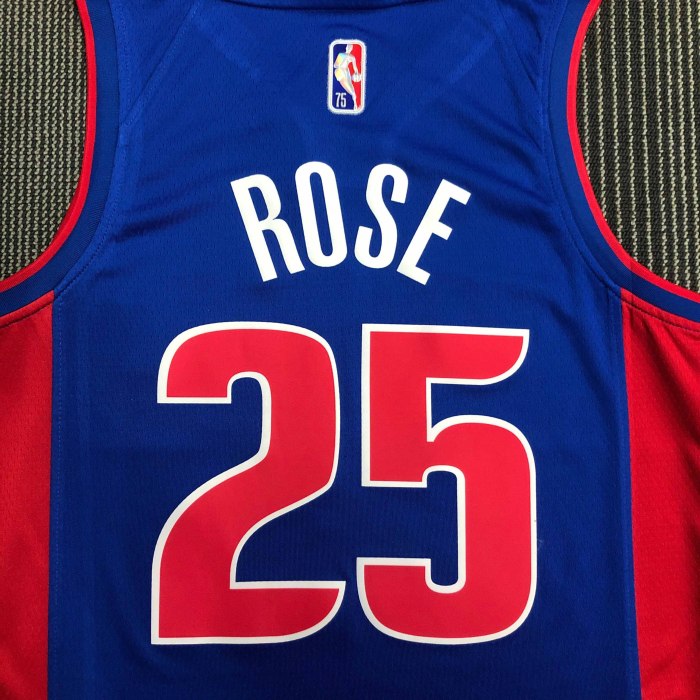 Heat Transfer Detroit Pistons Derrick Rose 75th Anniversary Blue Jersey