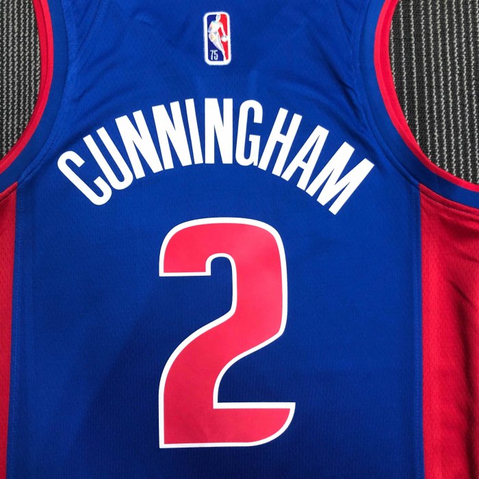 Heat Transfer Detroit Pistons Cade Cunningham 75th Anniversary Blue Jersey
