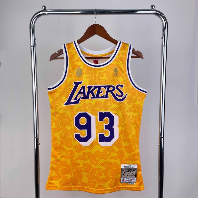 Heat Transfer NBA Los Angeles Lakers BAPE×M&N Gold Hardwood Classics Swingman Jersey