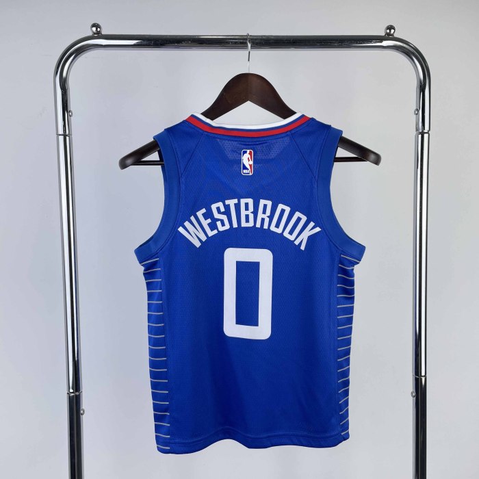 KIDS Heat Transfer 2023 Los Angeles Clippers Russell Westbrook Blue Jersey