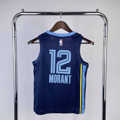 KIDS Heat Transfer 2023 Memphis Grizzlies Ja Morant Navy blue Jersey
