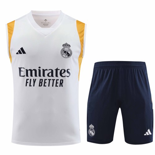 Adult Kit 23-24 Real Madrid White Sleeveless Training set Football shirt + short