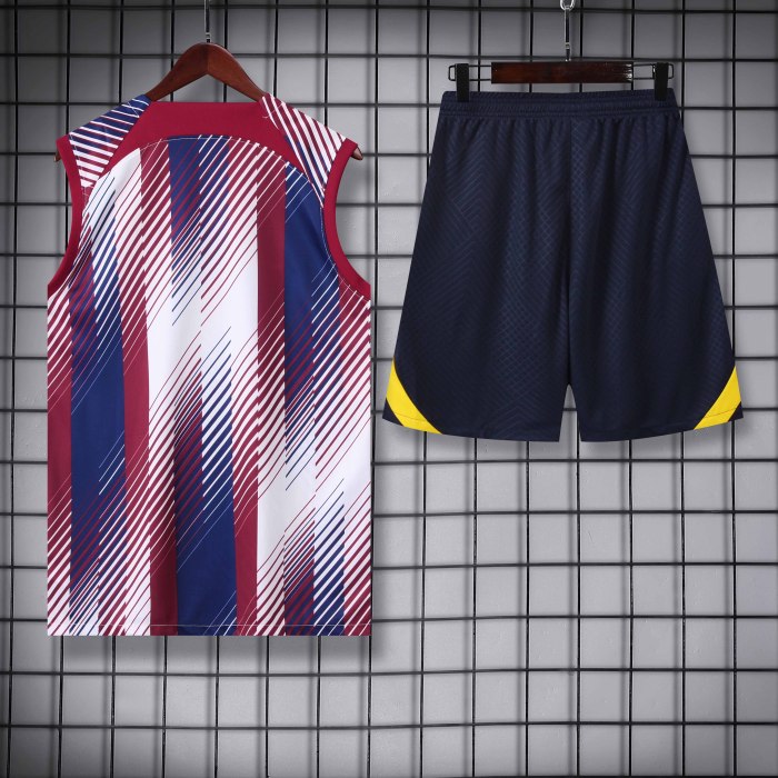 Adult Kit 23-24 Barcelona Stitching color Sleeveless Training set Football shirt + short