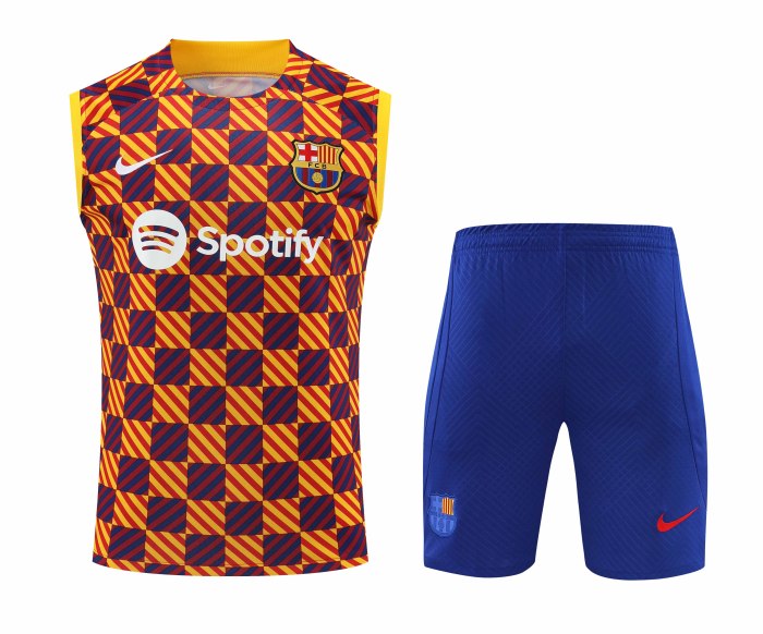 Adult Kit 23-24 Barcelona Yellow Sleeveless Training set Football shirt + short