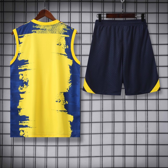 Adult Kit 23-24 Barcelona Yellow Sleeveless Training set Football shirt + short