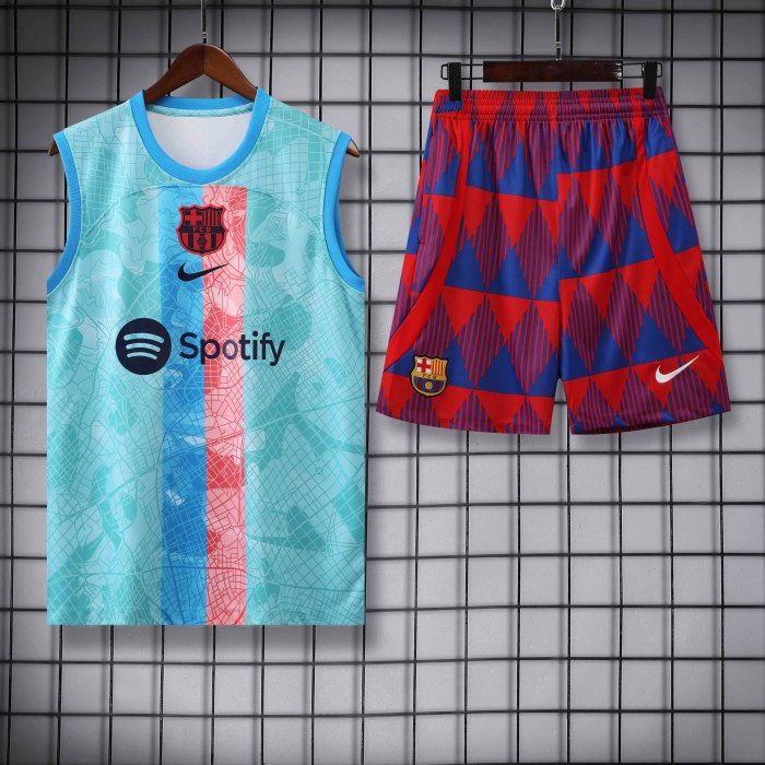 Adult Kit 23-24 Barcelona Light blue Sleeveless Training set Football shirt + short