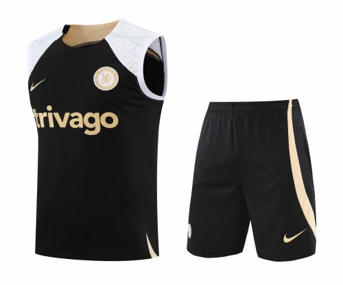 Adult Kit 23-24 Chelsea Black Sleeveless Training set Football shirt + short