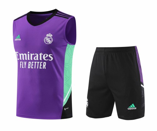 Adult Kit 23-24 Real Madrid Purple Sleeveless Training set Football shirt + short