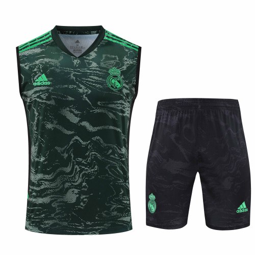 Adult Kit 23-24 Real Madrid Dark green Sleeveless Training set Football shirt + short